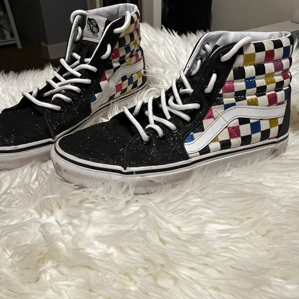 Vans High-Top Sneakers - Black with Multicolor Checkered Design
